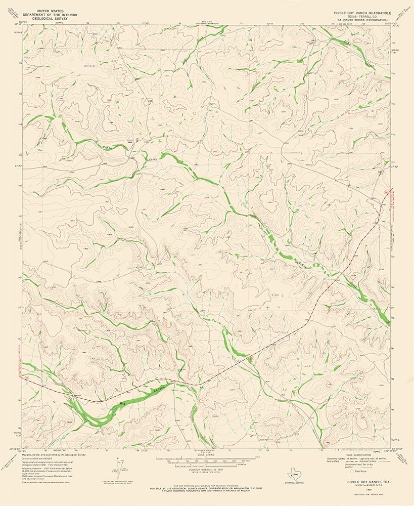 Circle Dot Ranch Texas Quad - USGS 1969 art print by USGS for $57.95 CAD