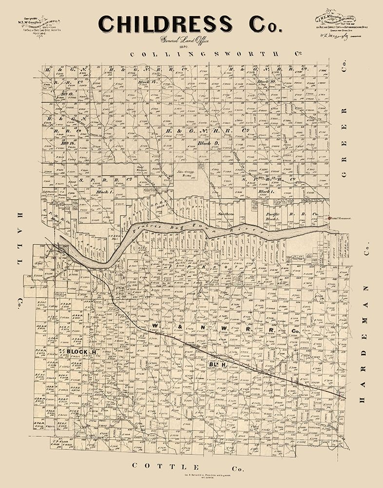 Childress County Texas - McGaughey 1892 art print by McGaughey for $57.95 CAD