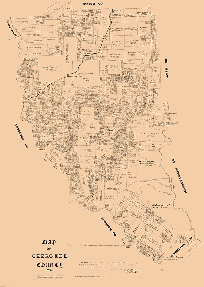 Cherokee County Texas - Walsh 1879 art print by Walsh for $57.95 CAD