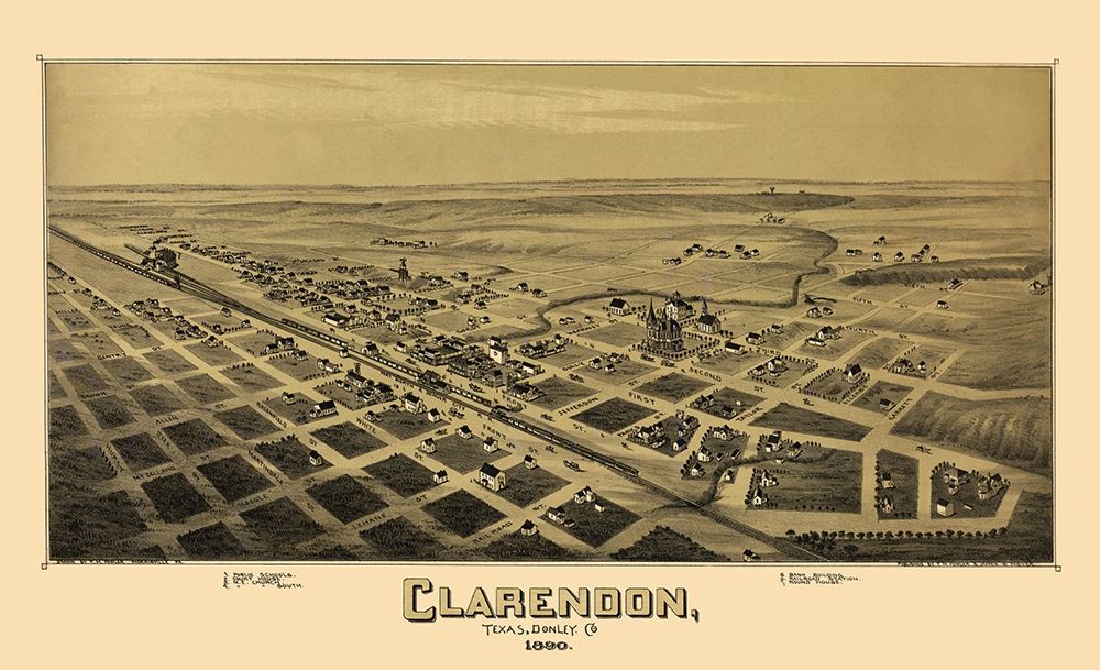 Clarendon Texas - Fowler 1890 art print by Fowler for $57.95 CAD
