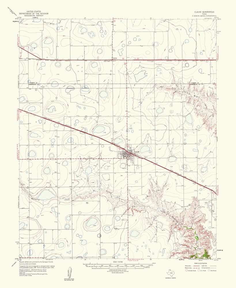 Claude Texas Quad - USGS 1961 art print by USGS for $57.95 CAD