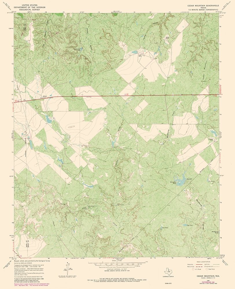 Cedar Mountain Texas Quad - USGS 1981 art print by USGS for $57.95 CAD
