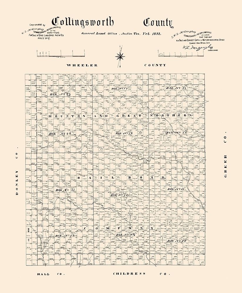 Collingsworth County Texas - 1892 art print by Unknown for $57.95 CAD