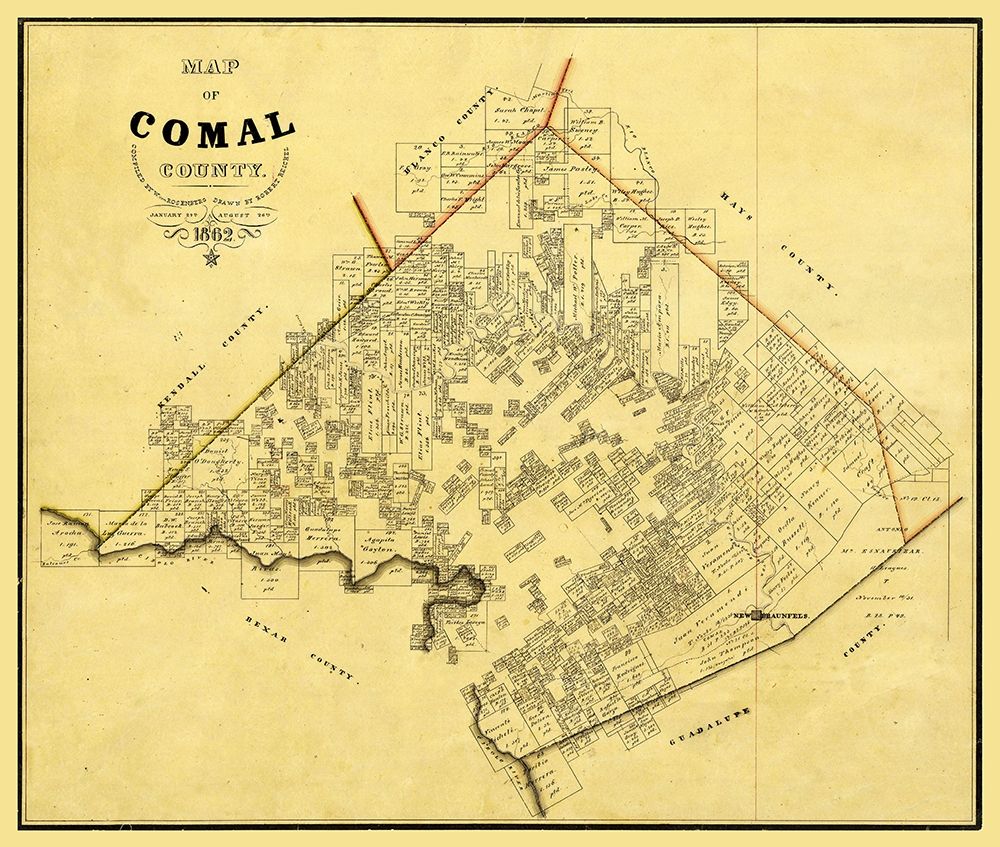 Comal County Texas - Rosenberg 1862 art print by Rosenberg for $57.95 CAD