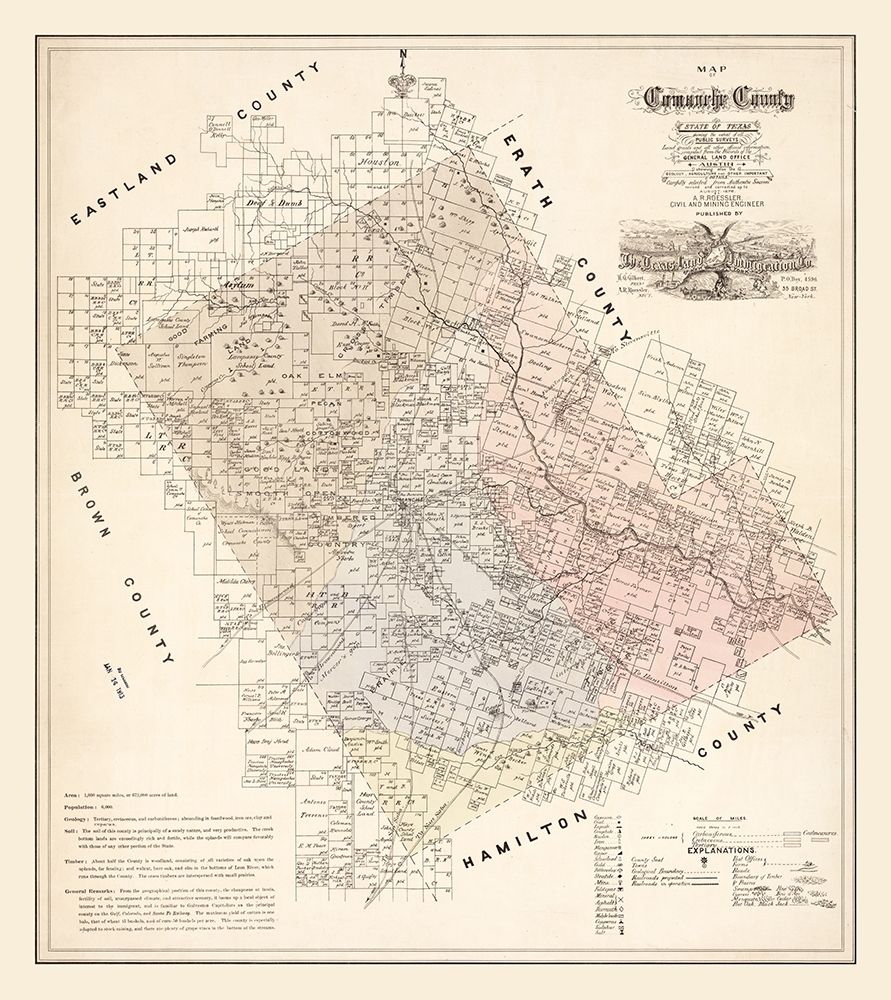 Comanche County Texas - Roessler 1876 art print by Roessler for $57.95 CAD