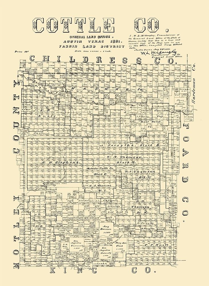 Cottle County Texas - McGaughey 1891 art print by McGaughey for $57.95 CAD