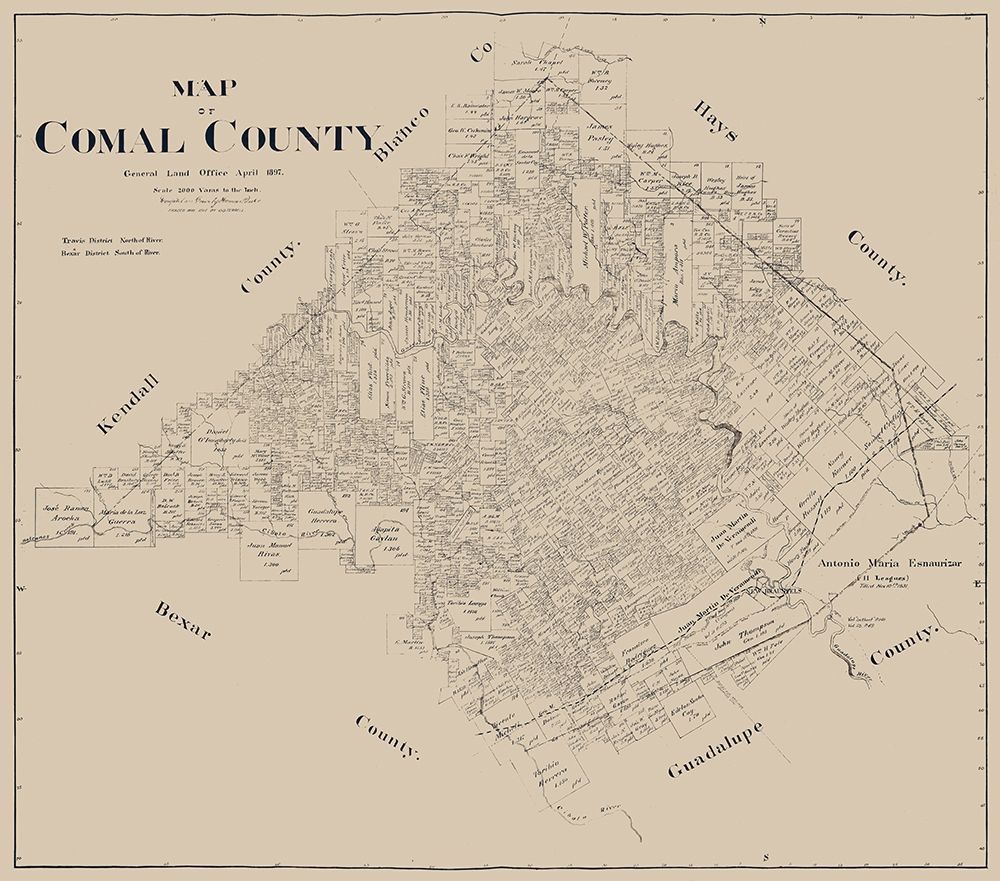 Comal County Texas - Pressler 1897 art print by Pressler for $57.95 CAD