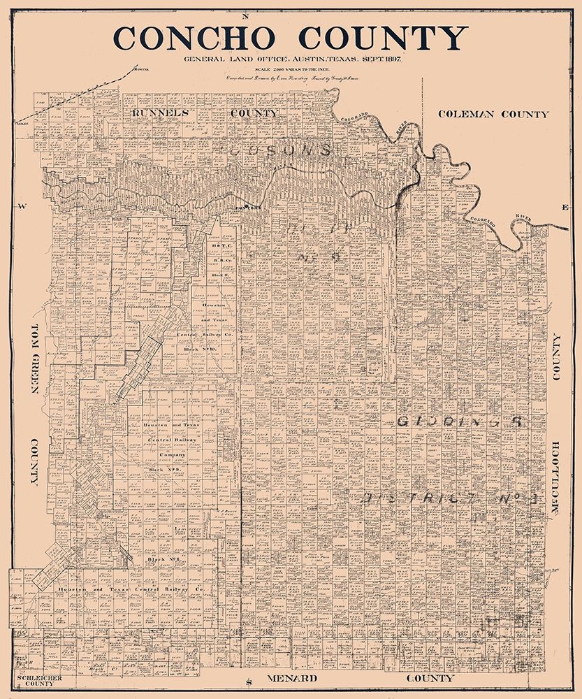 Concho County Texas - Rosenberg 1897 art print by Rosenberg for $57.95 CAD