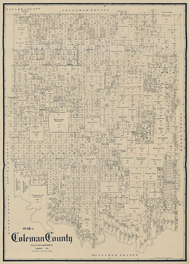 Coleman County Texas - Schutze 1897 art print by Schutze for $57.95 CAD