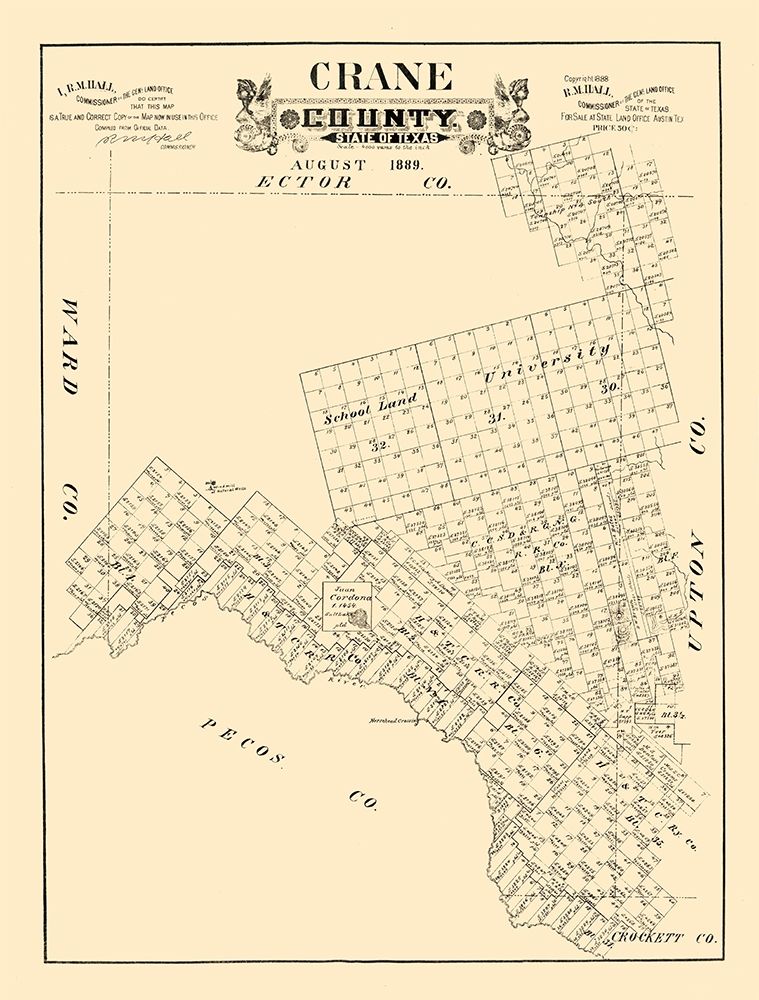 Crane County Texas - 1889 art print by Unknown for $57.95 CAD
