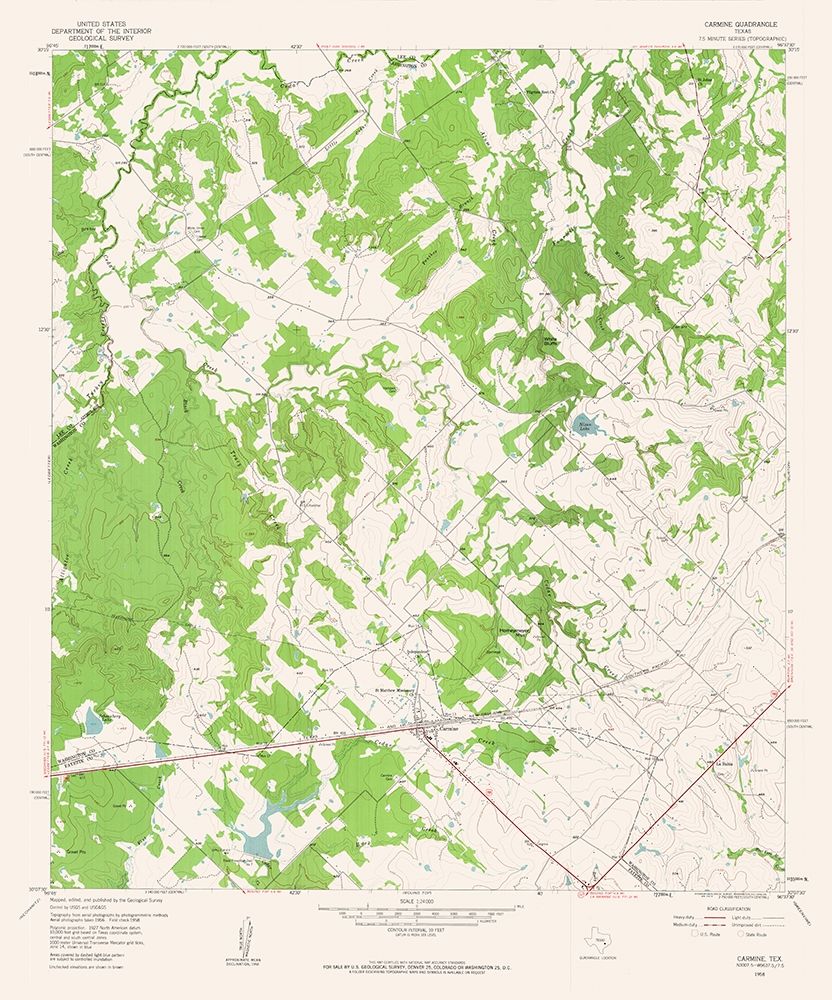 Carmine Texas Quad - USGS 1958 art print by USGS for $57.95 CAD