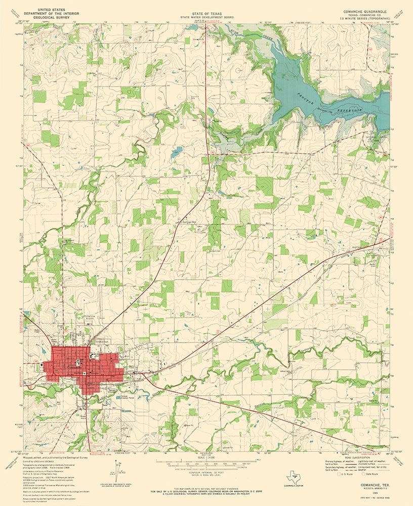 Comanche Texas Quad - USGS 1969 art print by USGS for $57.95 CAD