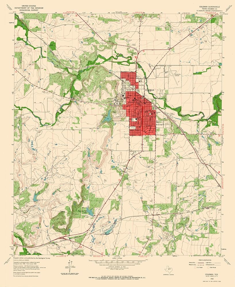 Coleman Texas Quad - USGS 1963 art print by USGS for $57.95 CAD