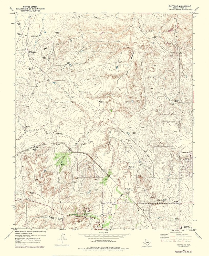 Cliffside Texas Quad - USGS 1973 art print by USGS for $57.95 CAD