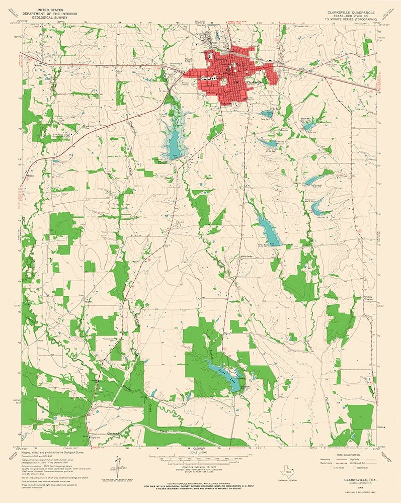 Clarksville Texas Quad - USGS 1964 art print by USGS for $57.95 CAD