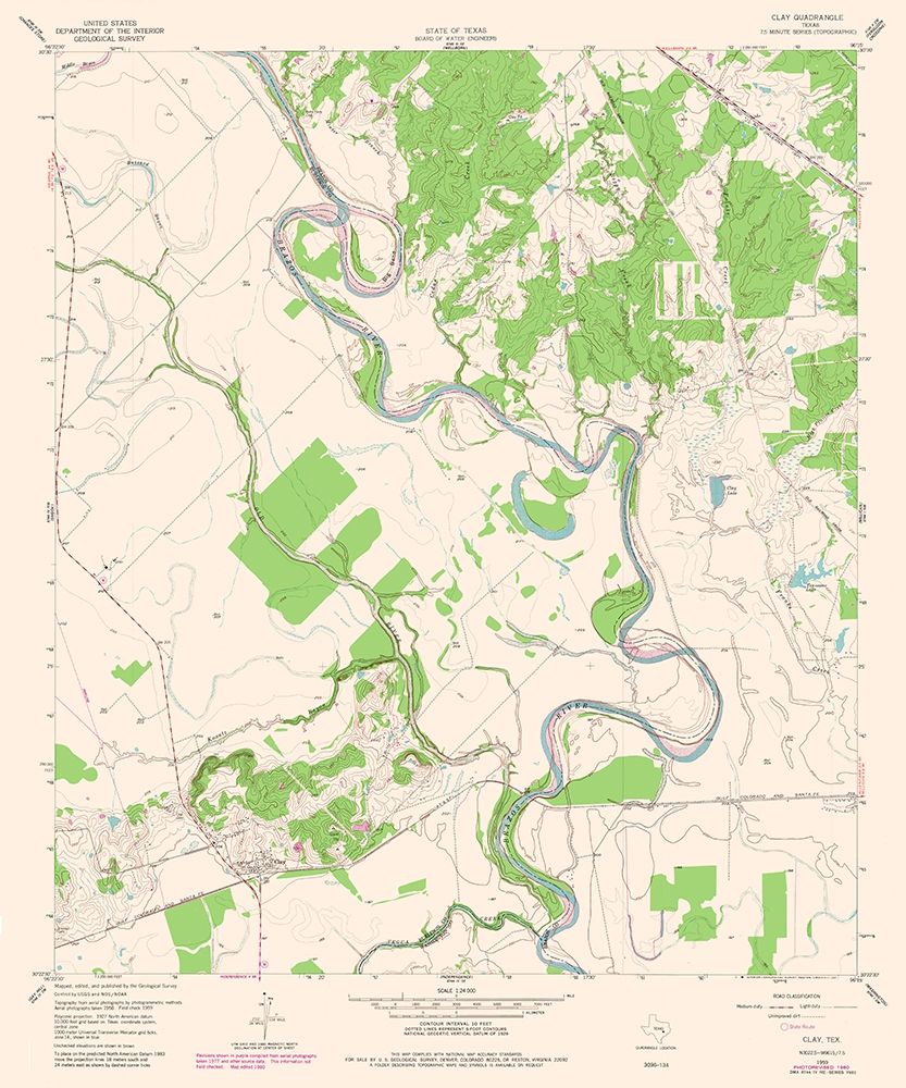 Clay Texas Quad - USGS 1980 art print by USGS for $57.95 CAD