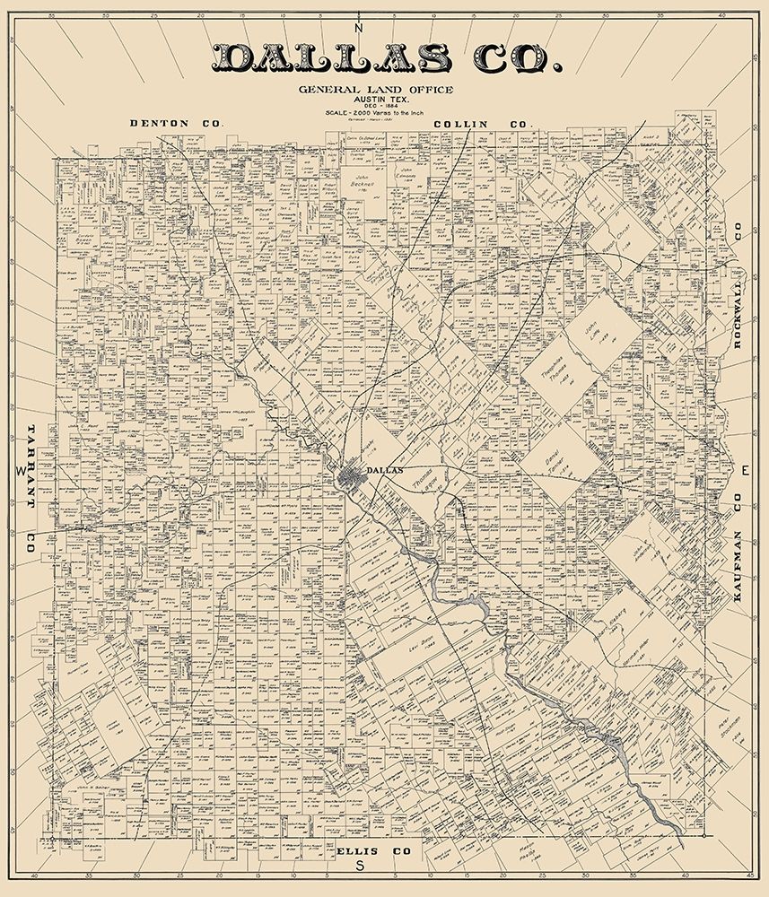 Dallas Texas Landowner - Land Office 1884 art print by Land Office for $57.95 CAD