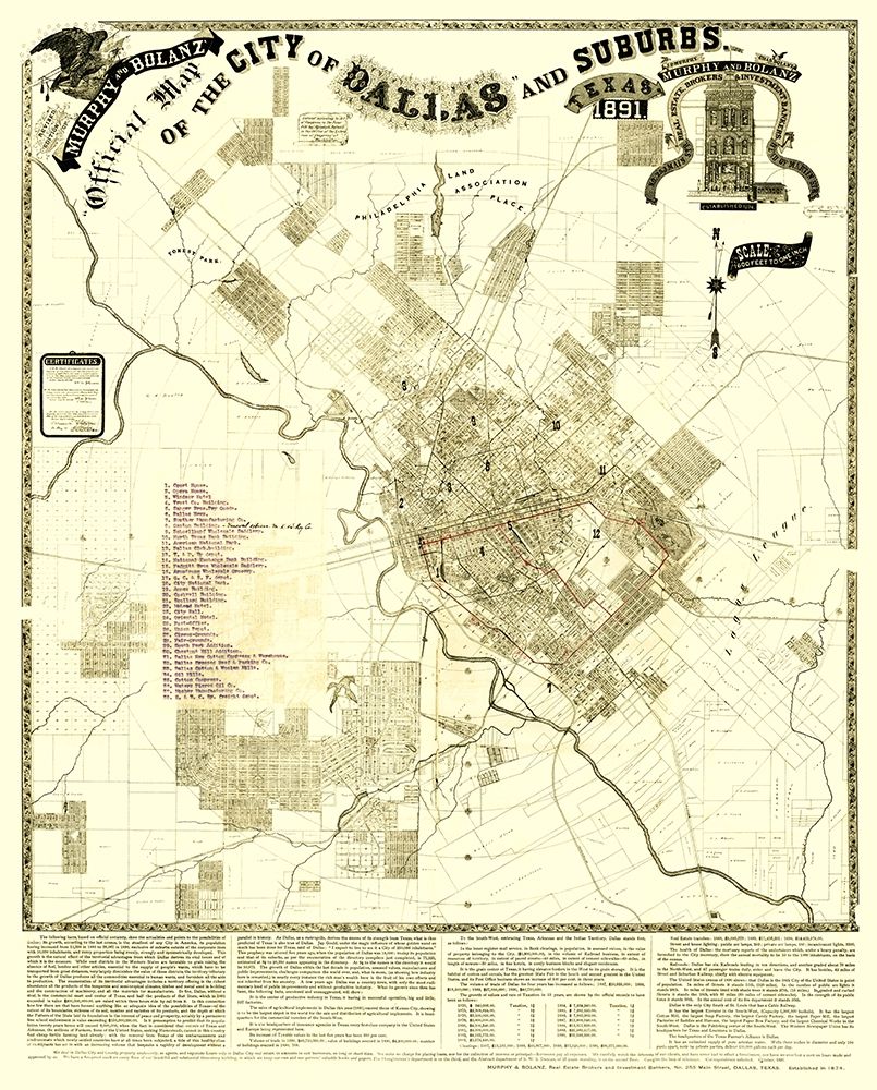 Dallas, Suburbs Texas Landowner - Murphy 1891 art print by Murphy for $57.95 CAD
