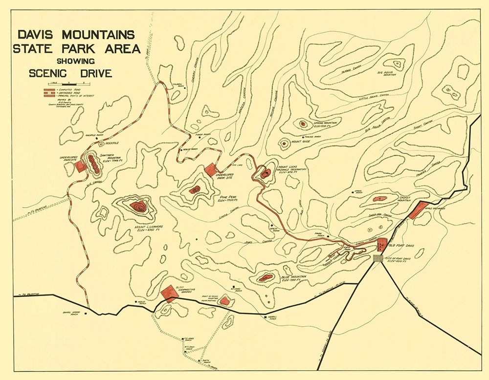 Davis Mountains State Park Texas - Swartz 1935 art print by Swartz for $57.95 CAD