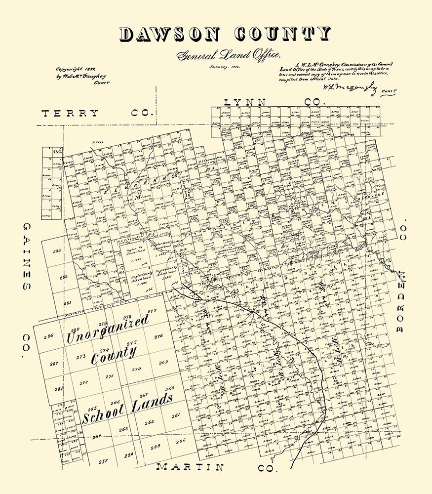Dawson County Texas - McGaughey 1892 art print by McGaughey for $57.95 CAD