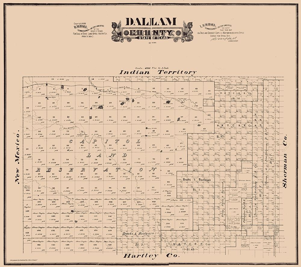 Dallam County Texas - Hall 1888 art print by Hall for $57.95 CAD