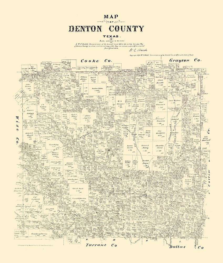 Denton County Texas - Walsh 1879 art print by Walsh for $57.95 CAD