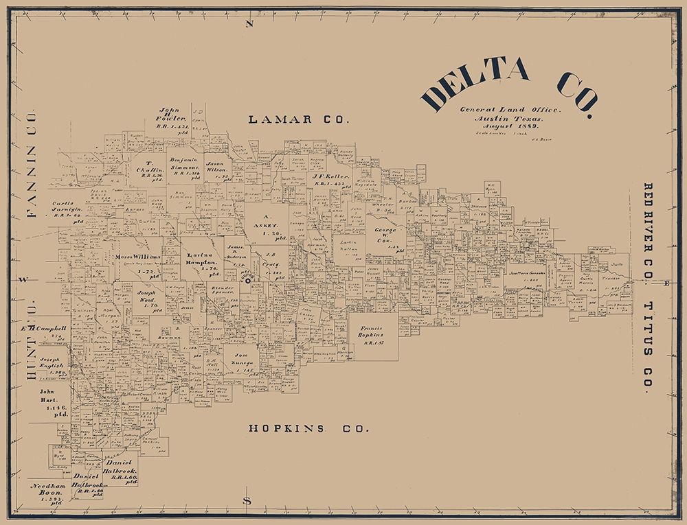 Delta County Texas - Blain 1889 art print by Blain for $57.95 CAD