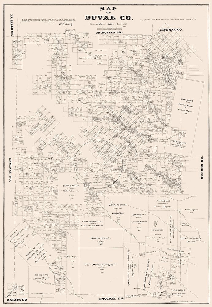 Duval County Texas - Walsh 1880 art print by Walsh for $57.95 CAD