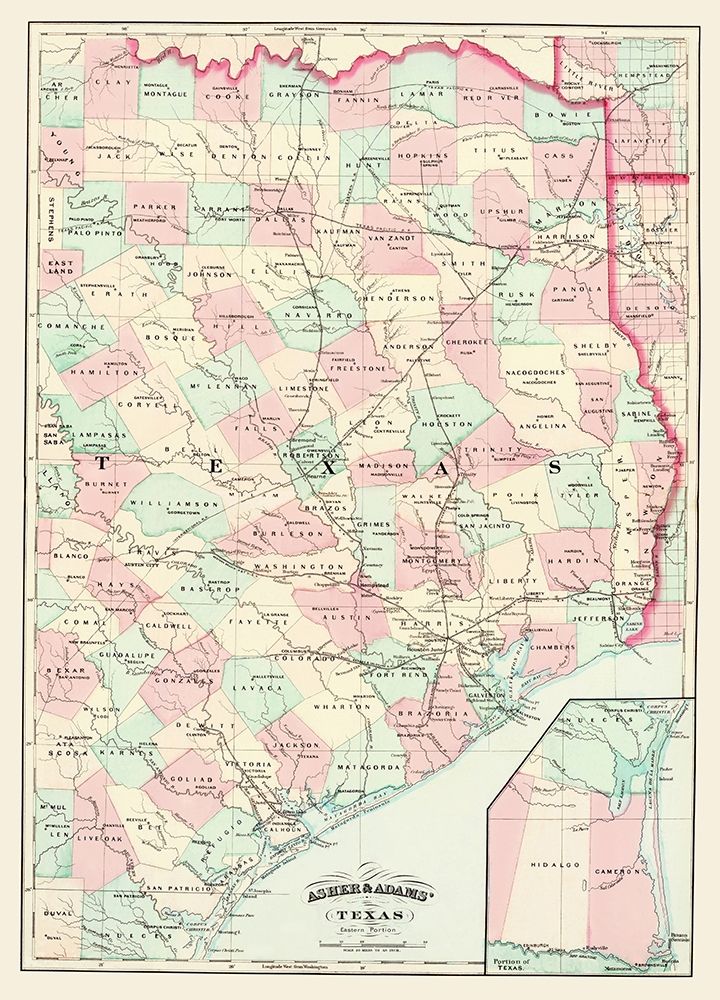 Texas Eastern Portion - Asher 1874 art print by Asher for $57.95 CAD