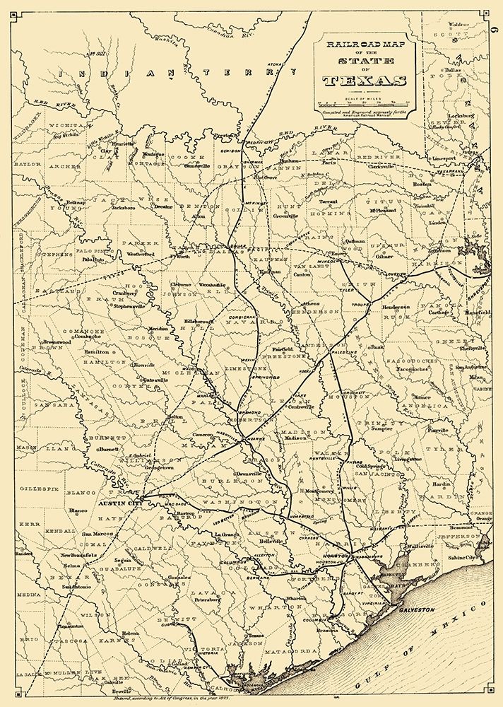 Texas State Railroads - 1873 art print by Unknown for $57.95 CAD