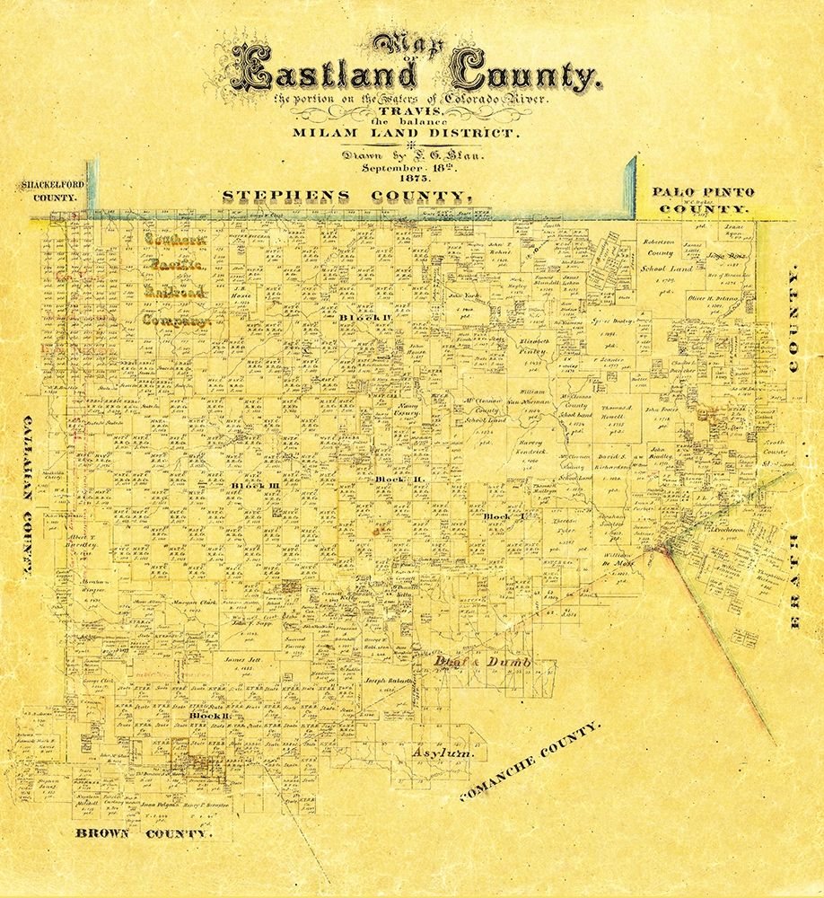 Eastland County Texas - Blan 1875 art print by Blan for $57.95 CAD