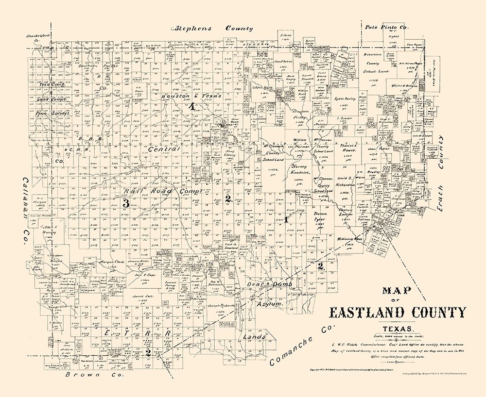 Eastland County Texas - Walsh 1879 art print by Walsh for $57.95 CAD