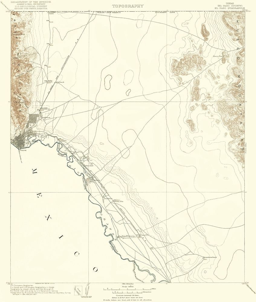 El Paso Texas Quad - USGS 1907 art print by USGS for $57.95 CAD