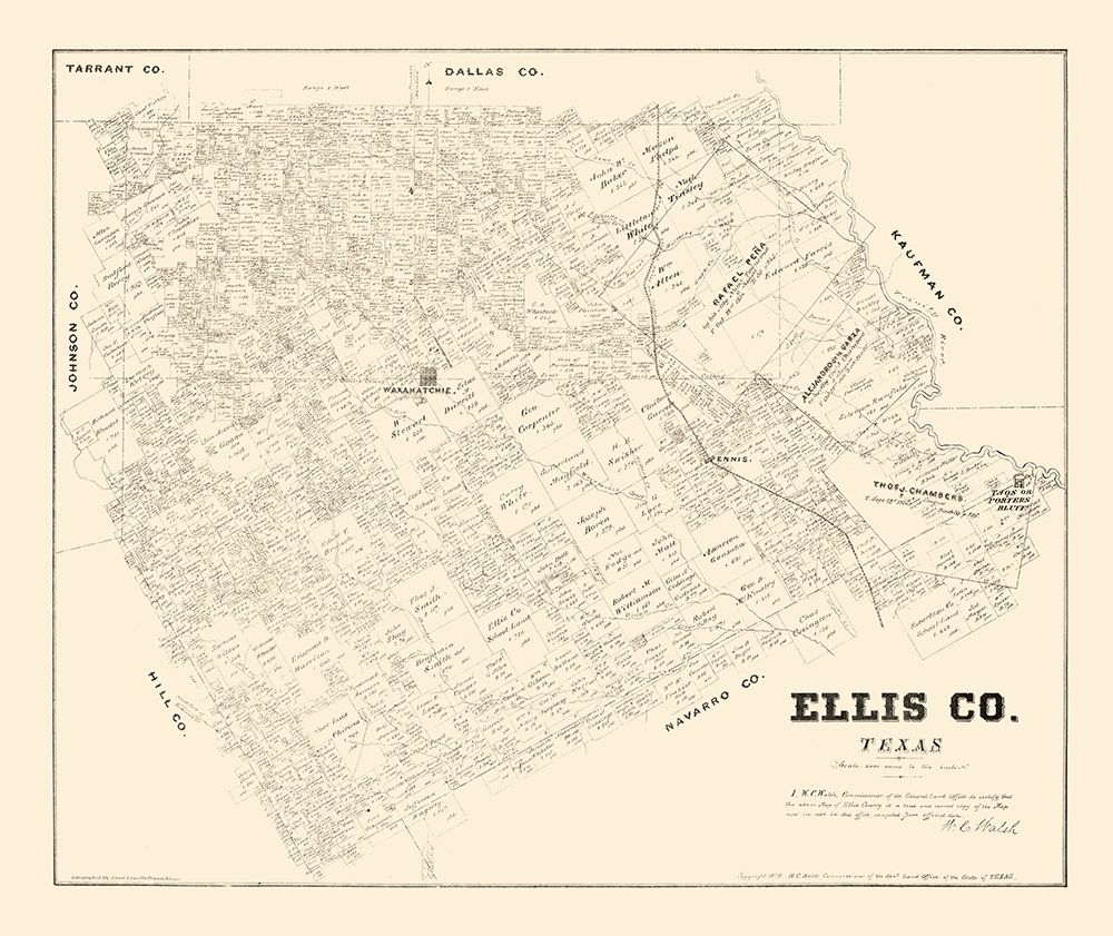 Ellis County Texas - Walsh 1879 art print by Walsh for $57.95 CAD