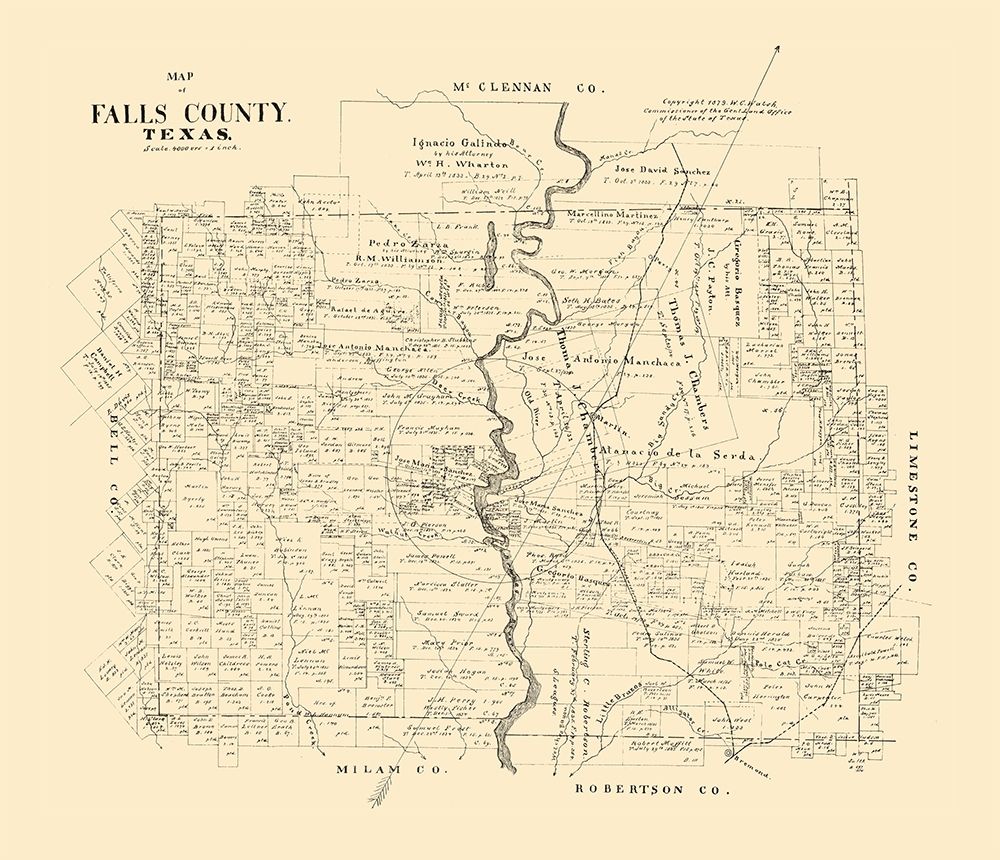 Falls County Texas - Walsh 1879 art print by Walsh for $57.95 CAD