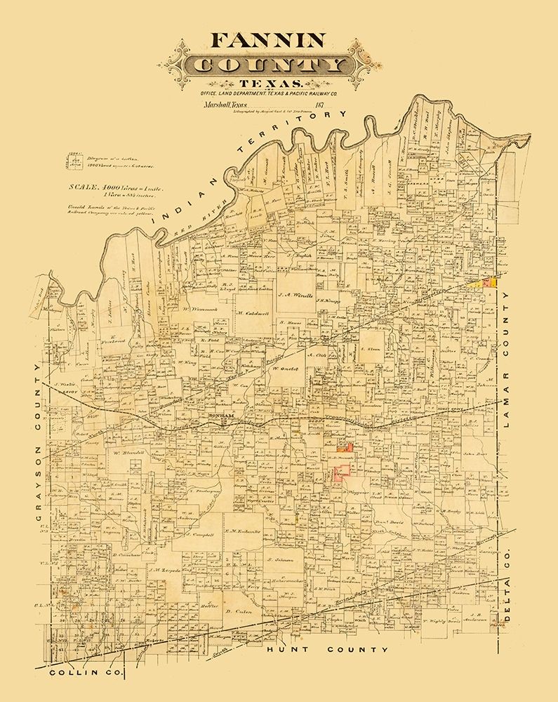 Fannin County Texas - Marshall 1870 art print by Marshall for $57.95 CAD