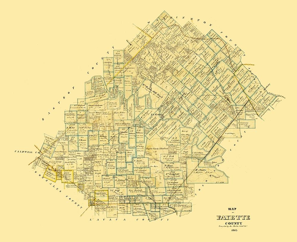 Fayette County Texas - Martin 1865 art print by Martin for $57.95 CAD