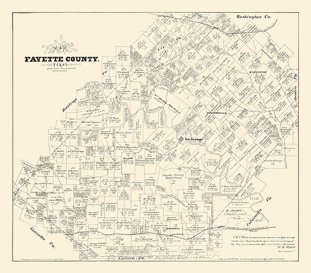 Fayette County Texas - Walsh 1879 art print by Walsh for $57.95 CAD