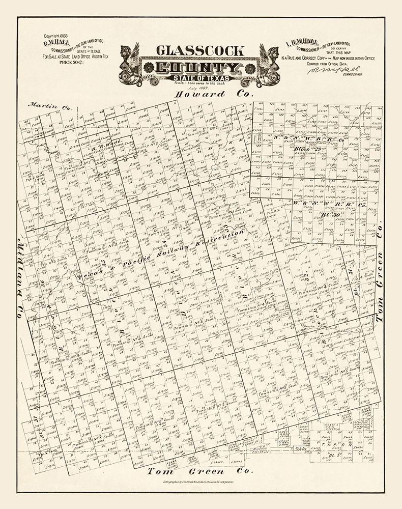 Glasscock County Texas - Hall 1889 art print by Hall for $57.95 CAD