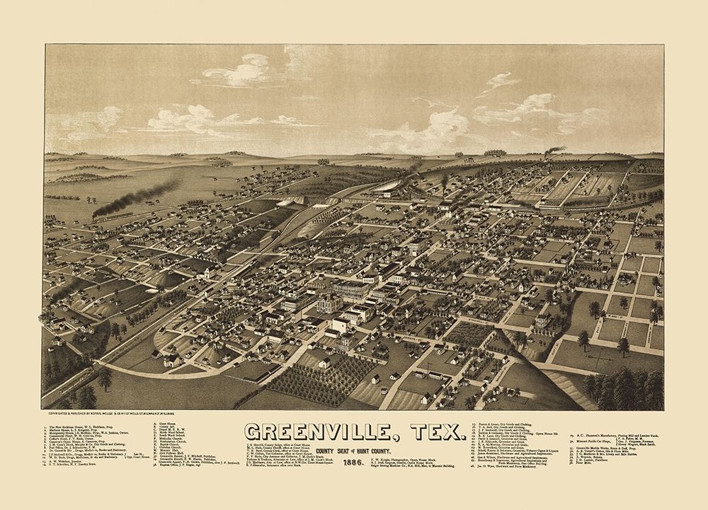 Greenville Texas - Norris 1886 art print by Norris for $57.95 CAD