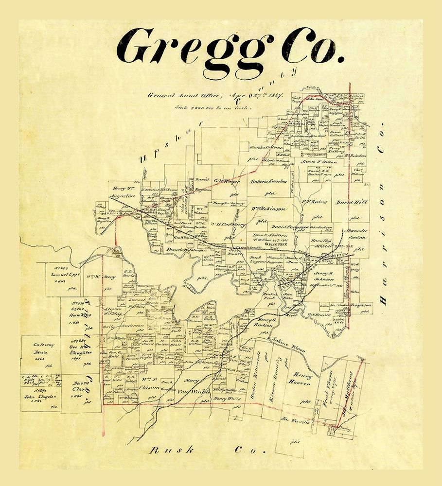 Gregg County Texas - Cousins 1874 art print by Cousins for $57.95 CAD