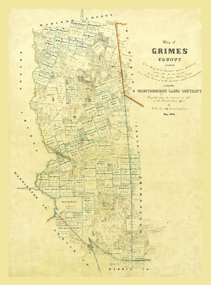 Grimes County Texas - 1858 art print by Unknown for $57.95 CAD