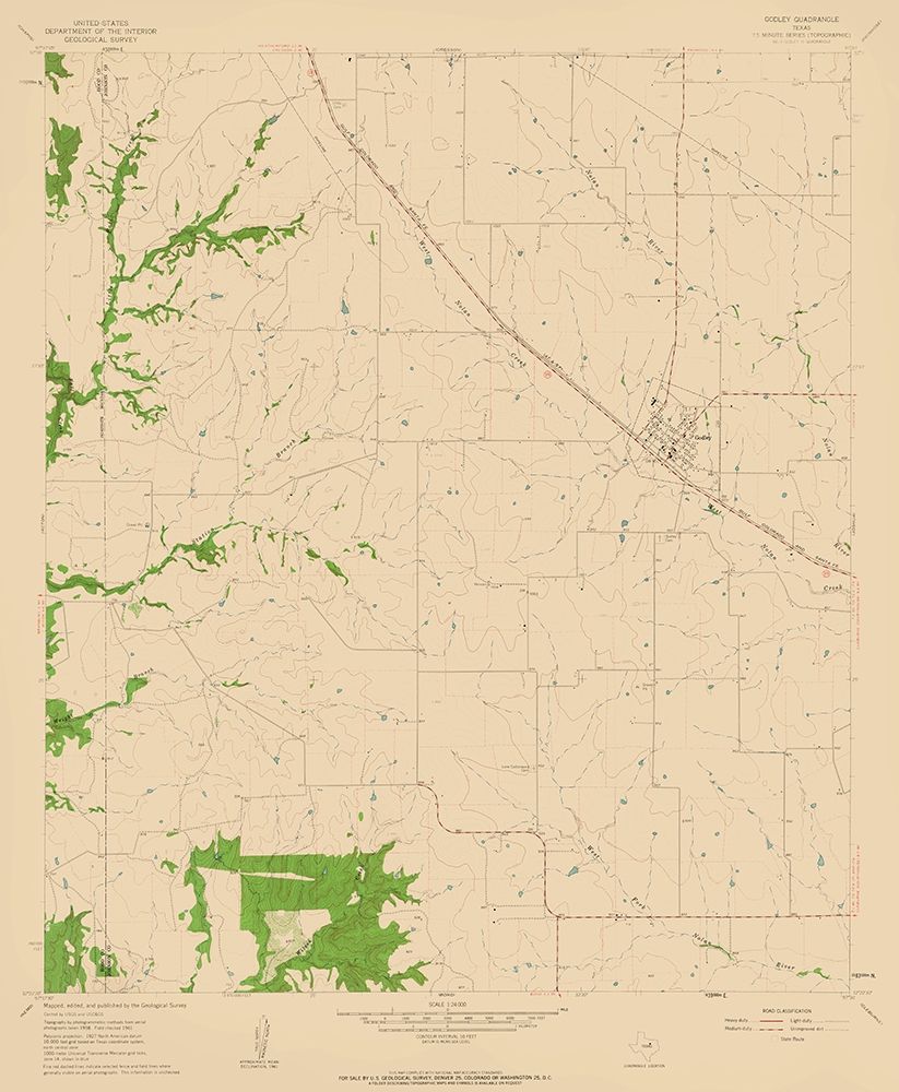 Godley Texas Quad - USGS 1961 art print by USGS for $57.95 CAD