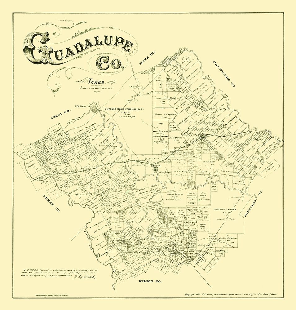 Guadalupe County Texas - Walsh 1880 art print by Walsh for $57.95 CAD