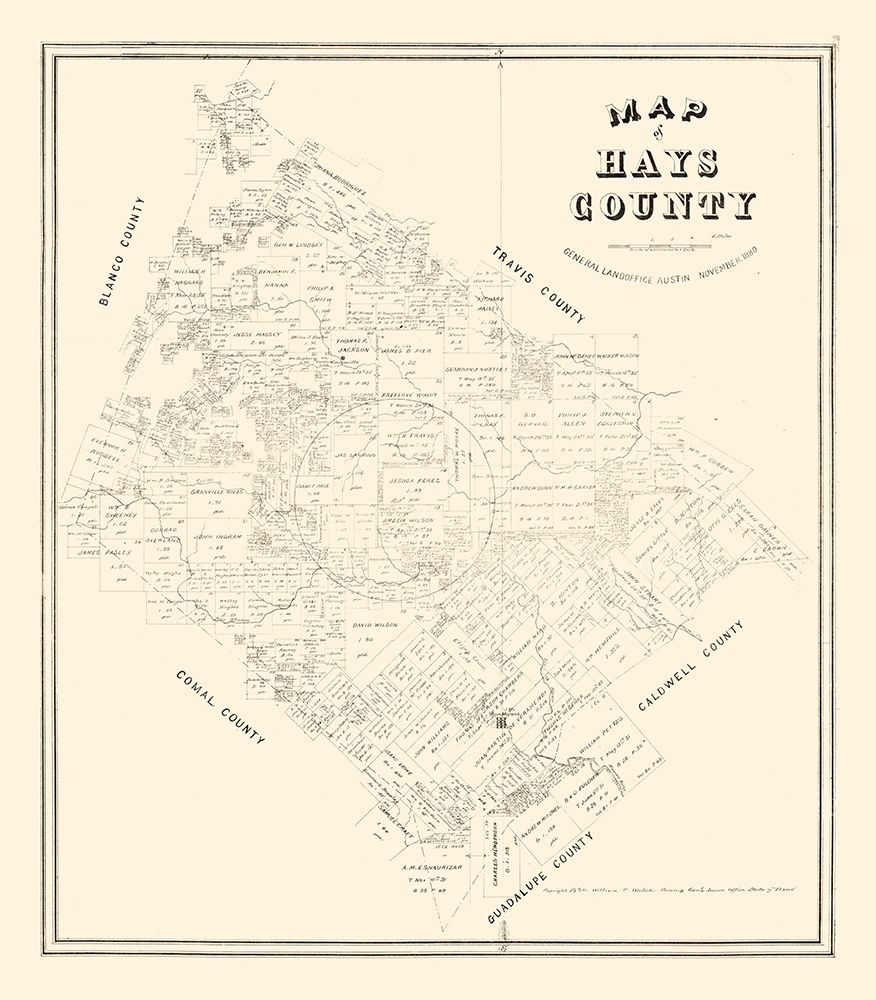 Hays County Texas - Walsh 1880 art print by Walsh for $57.95 CAD