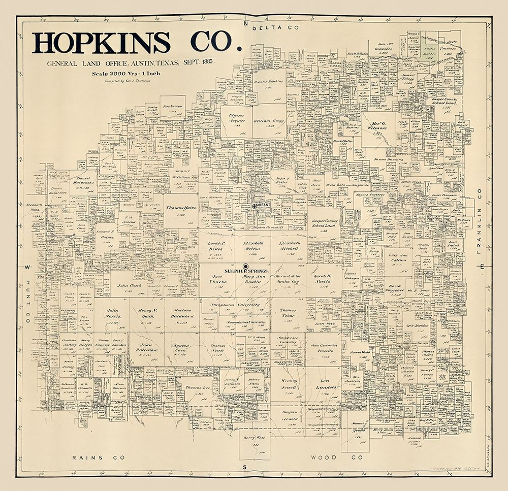 Hopkins County Texas - Thielepape 1885 art print by Thielepape for $57.95 CAD