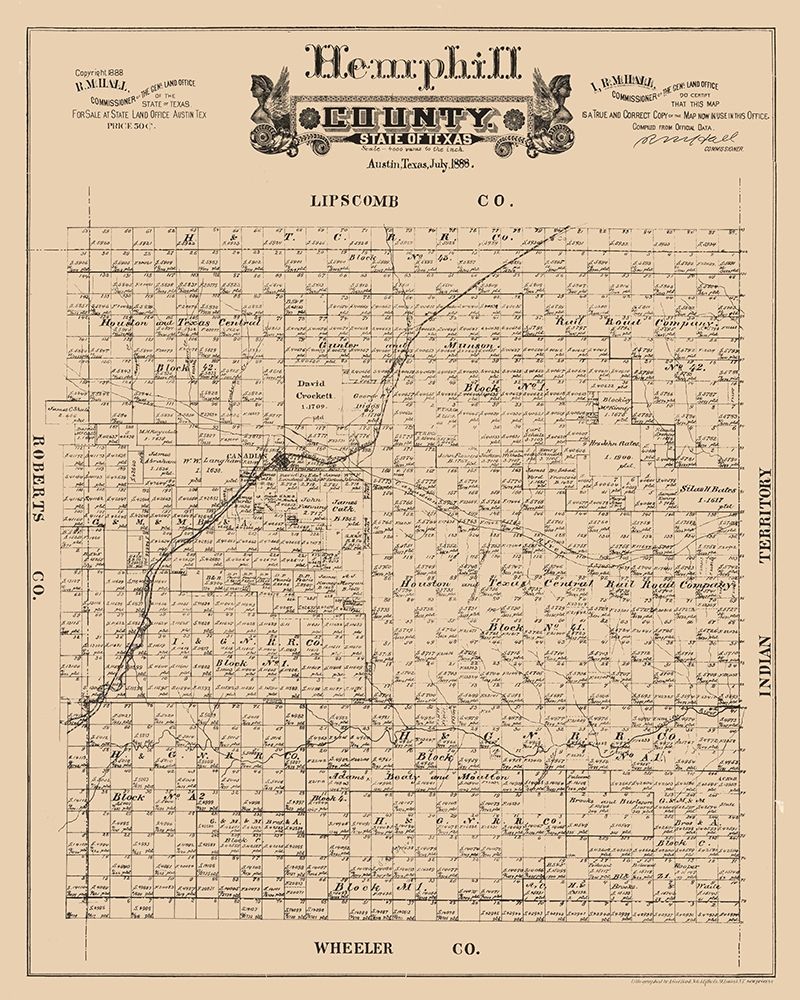 Hemphill County Texas - Hall 1888 art print by Hall for $57.95 CAD