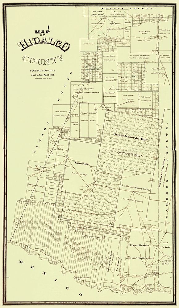 Hidalgo Texas - Land Office 1896 art print by Land Office for $57.95 CAD
