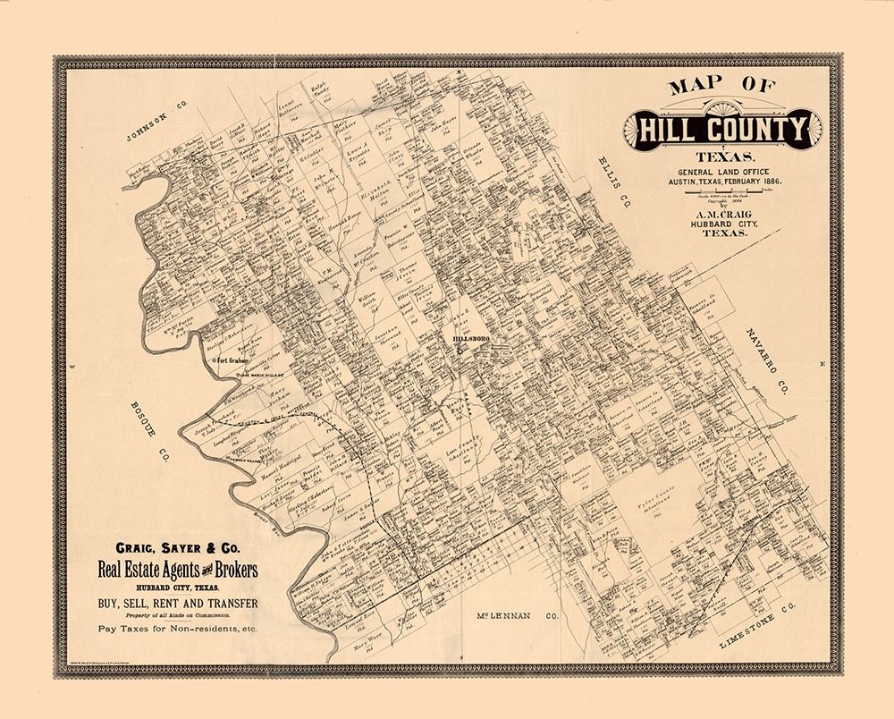 Hill County Texas - Craig 1886 art print by Craig for $57.95 CAD