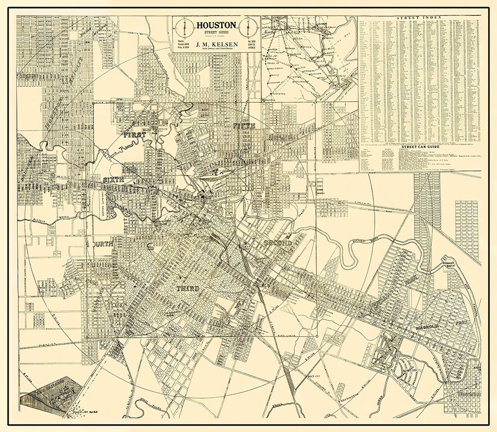 Houston Texas Street Guide - Kelsen 1913 art print by Kelsen for $57.95 CAD